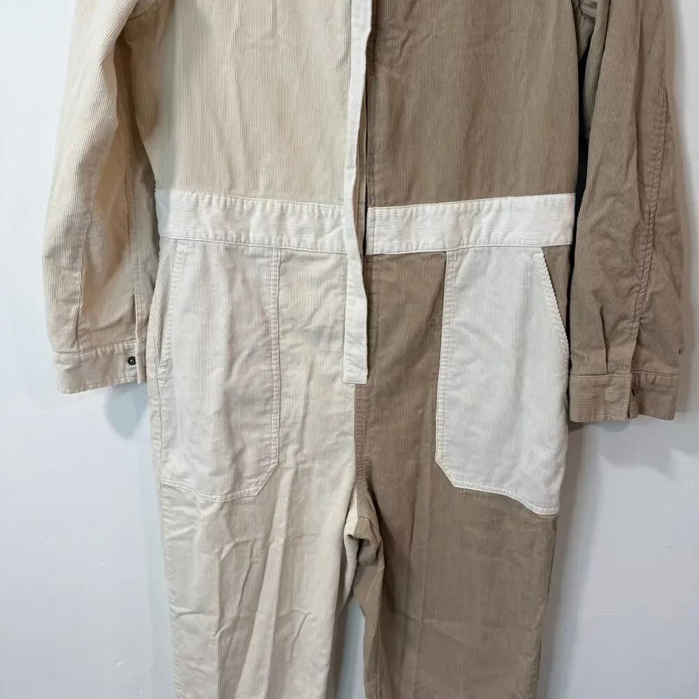 Brixton Women's Mersey‎ Coverall Corduroy Jumpsuit Long Sleeve Cream Tan Large